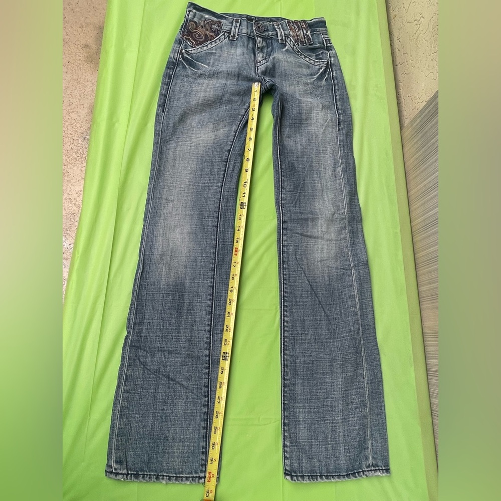 LOW RISE MISS SIXTY YK2 VINTAGE BLUE JEANS ,DISTRESS WITH EMBROILED POCKETS  24 - Picture 14 of 16